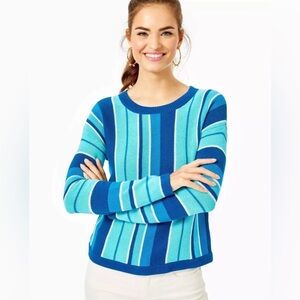 Lilly Pulitizer-Bikini Blue Island Jungle Striped Daryn Sweater Size L